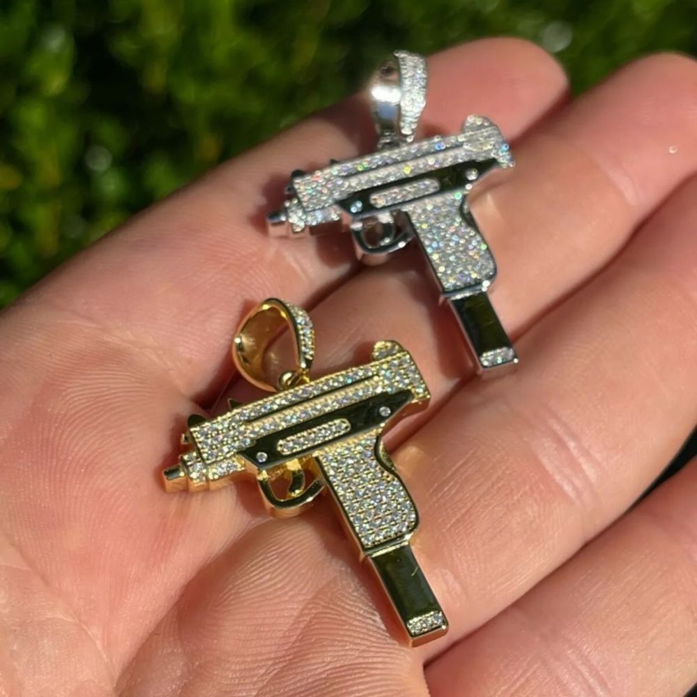 Real Diamond Extendo Uzi Pendant 925 Solid Silver - Picture 2 of 6